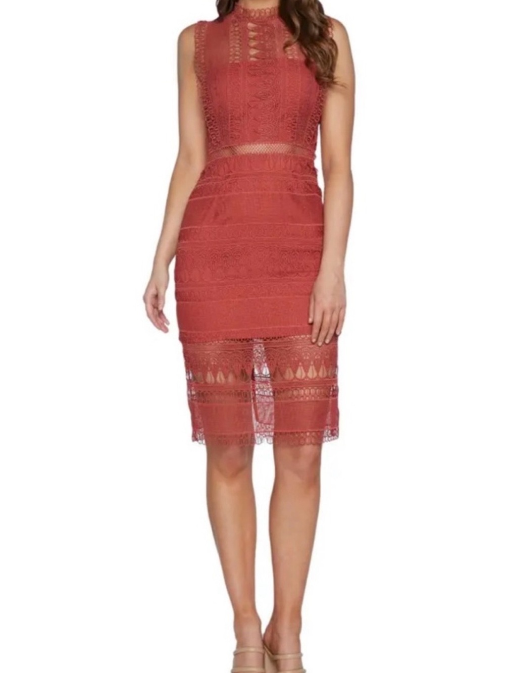 Bardot Mariana Lace Dress - Rose / Rusty pink